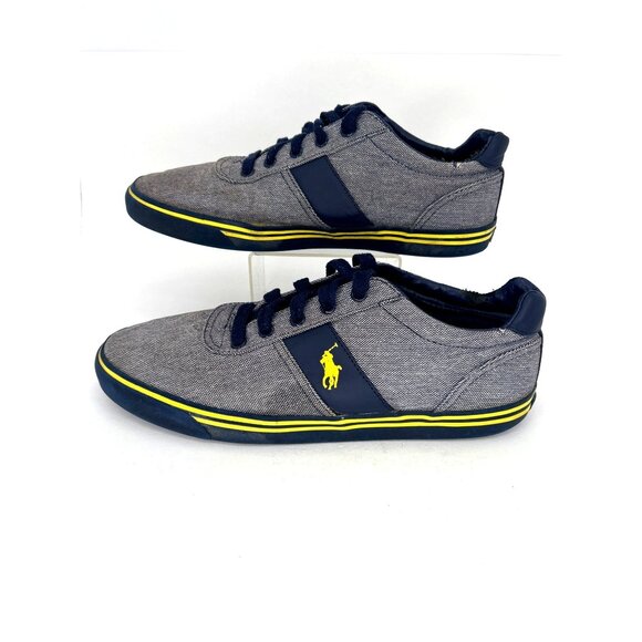 Polo Ralph Lauren Fenton Low Top Sneakers Men’s 11D Gray Canvas Navy‎ Trim - Picture 3 of 7
